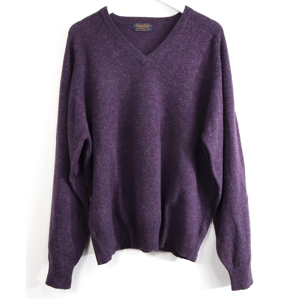 Brooks Brothers Mens Purple 100% Lambswool V-Neck Sweater Size Large Vintage